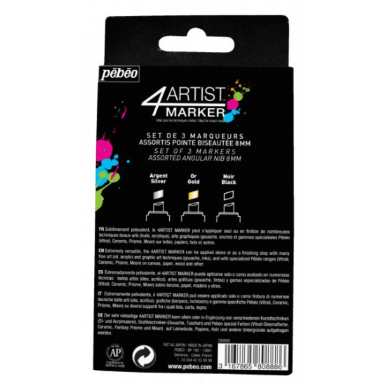 SET 3 COLOR BLACK SIVER GOLD 4ARTIST MARKER 8 MM OIL-BASED PAINT MARKER -